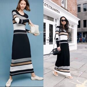ANTHROPOLOGIE Striped Maxi Dress Black Size XS NWT
